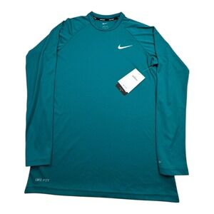 Nike‎ Swim Long Sleeve Dri-FIT UPF Rash Guard Top Teal Blue Size S NESSA587304